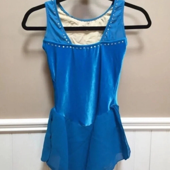 Blue Velour Figure  Skating Dress - Picture 7 of 11